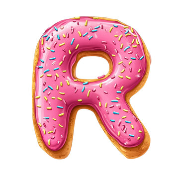 Pink donut shaped letter R sweet treat sprinkles alphabet bakery dessert