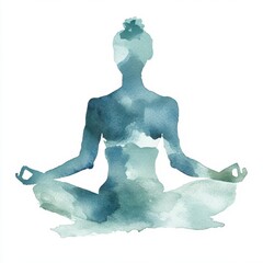 Serene Watercolor Silhouette of Woman in Lotus Yoga Pose