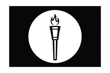 Black And White Icon Of A Burning Torch Inside A Circle On Black Background