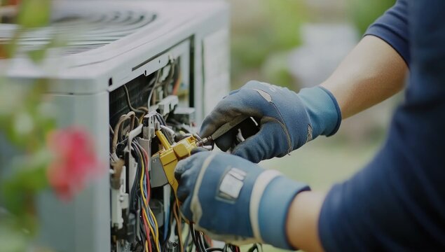 AC Repair Technician Working on an Air Conditioning Unit