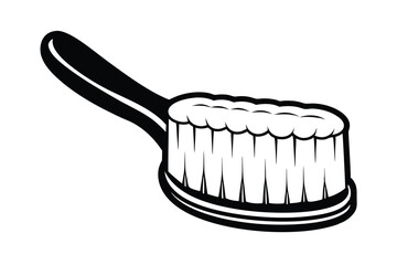 Black And White Illustration Of A Body Brush With Handle For Exfoliation And Skincare Minimalist Design