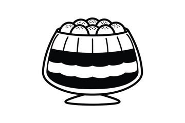 Monochromatic Illustration Of Layered Dessert With Topping In A Footed Bowl Isolated On White