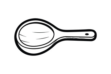 Detailed Line Art Drawing Of A Hand Mirror With Elegant Handle And Circular Reflector On White