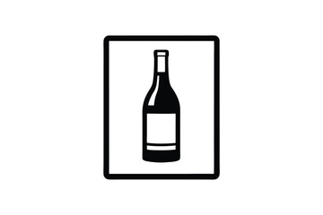 Black And White Minimalist Vector Icon Of A Glass Bottle In A Framed Square Image