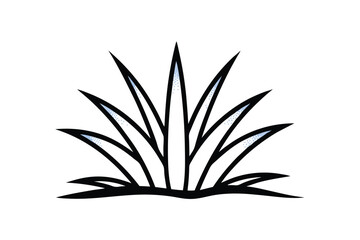 Stylized Ornamental Grass Clump With A Light Blue Accent And Bold Black Outlines On White
