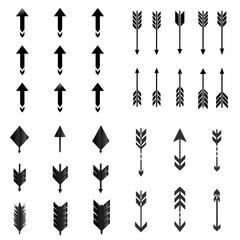 Collection of Black Arrows: A diverse set of stylish black arrows pointing in various directions, ideal for design projects needing directional indicators or decorative elements.