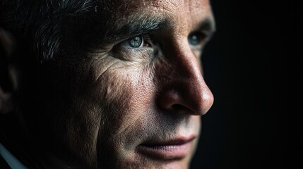 Obraz premium Serious Mature Business Coach in Intense Close-Up Profile View