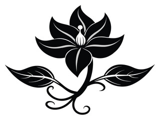 Obraz premium Vector black and white floral design element with leaf pattern is a nature illustration, a silhouette icon for decoration