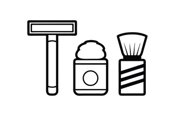 Minimalist Shaving Kit Illustration Razor Brush And Cream Vector Line Art Design Isolated On White Background
