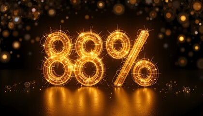 Eighty-Eight Percent Glowing Illustration on a Dark Background with Sparks