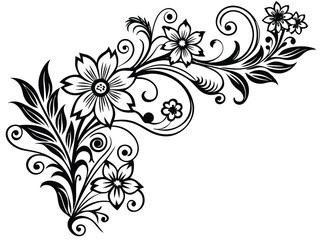 Abstract floral design element with ornate vector swirls and leaf silhouettes