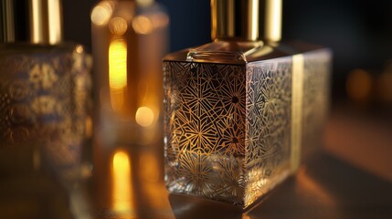 National Packaging Design Day. Luxury perfume packaging with gold foil embossing and intricate geometric patterns
