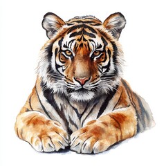Obraz premium Majestic Tiger Portrait Watercolor Painting on White Background