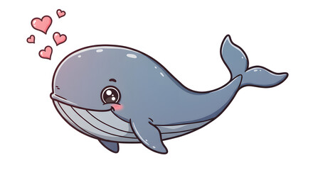 Affectionate Whale: A whimsical illustration depicts a charming, smiling whale, expressing love with floating hearts, bringing a touch of joy to your design.