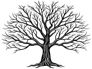 Obraz premium Black tree silhouette vector art shows a bare branch and root system, a nature symbol often used in design