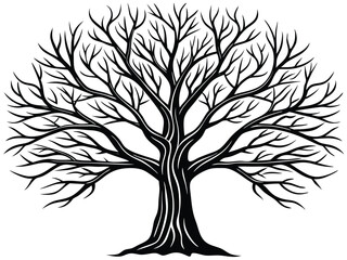 Obraz premium A black vector illustration shows a tree silhouette with visible roots, a natural symbol of growth