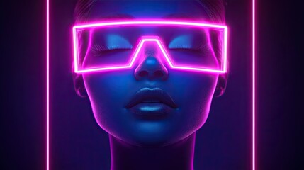 Dark background, neon linear lights, beautiful woman's face © DnQajik