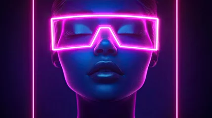 Dark background, neon linear lights, beautiful woman's face © DnQajik