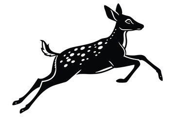Vector illustration of a black silhouette rabbit, a cute wild mammal like a small deer without antlers