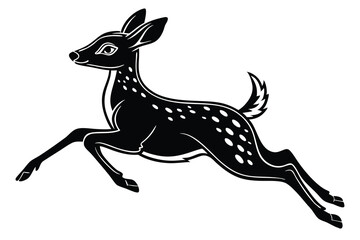 A black deer silhouette vector illustration shows an isolated wild mammal with antlers, a drawing often used in nature or Christmas art