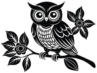 A cute brown owl, a wise bird animal, is sitting on a tree branch in nature, a vector illustration design