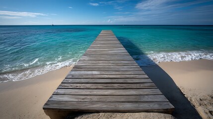 Fototapeta premium エメラルドグリーンの海に続く桟橋と南国の風景