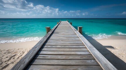 Fototapeta premium エメラルドグリーンの海に続く桟橋と南国の風景