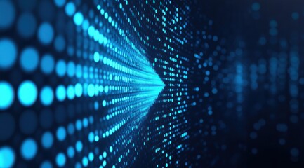 Abstract digital space formed by bright blue glowing dots and patterns