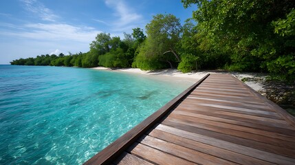 南国リゾートの桟橋と透明な海