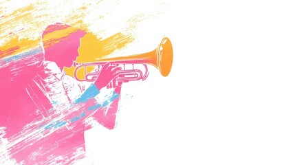 A vibrant illustration of a musician playing the trumpet, using bold colors and abstract brush strokes to convey the energy and passion of music performance.