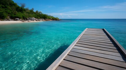 Naklejka premium 南国リゾートの桟橋と透明な海