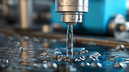 Water jet cutting process industrial facility close-up image high-tech environment detailed view precision engineering