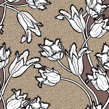 ethnic paisley tulip floral pattern background. Oriental traditional hand painted watercolor textile design.