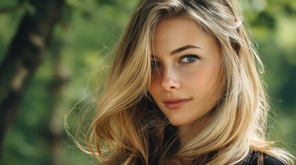 Fototapeta premium Beautiful Woman Portrait Outside in Natural Green Environment