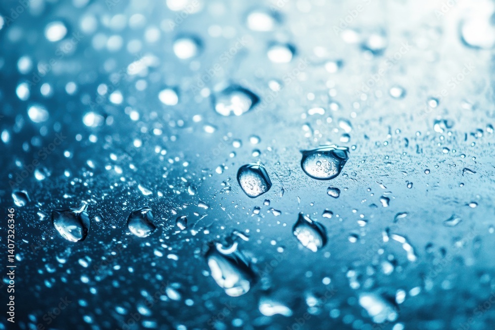 Poster Water droplets create abstract muscular form in blue and white tones showcasing dynamic movement and fluidity in artistic expression