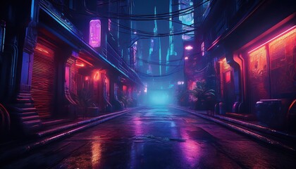 Dark Alley in a Cyberpunk Cityscape, Bathed in Neon Glow and Shrouded in Gloom, Showcasing the Gritty Allure of a Futuristic Underworld