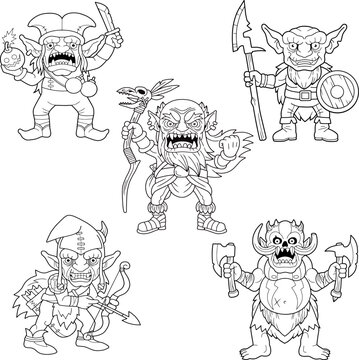 evil goblins and orcs vector images set