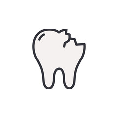 Cracked tooth colored icons, minimalist vector illustration ,simple transparent graphic element .Isolated on white background