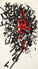 Abstract Art with Bold Graphics and Red Black Contrast: Modern Design & Chaotic Composition in Contemporary Graphics