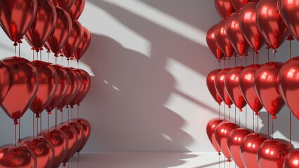 Red balloons stacked in a bouquet.