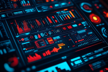 Obraz premium Complex digital dashboard with glowing indicators