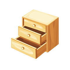 Wooden chest of drawers with three open drawers showing empty interior space