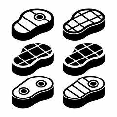 Black and White Steak Vector Icons Set.