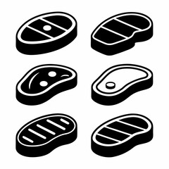 Black and White Steak Vector Icons Set.