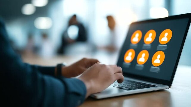 Modern office setting with professionals analyzing recruitment profiles for career matchmaking.