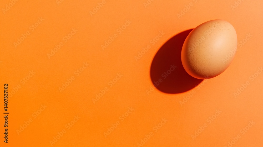 Poster single brown egg casts a distinct shadow on a vibrant orange backdrop, creating a visually striking 