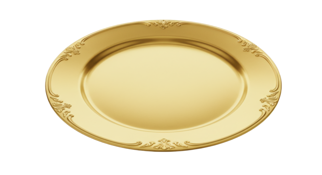 A Luxurious Golden Serving Plate with Intricate Designs Set Against a Dark Background for Elegant Dining and Special Occasions
