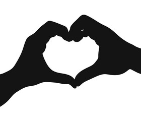 Fototapeta premium The silhouette of the man's hands shows the sign of the heart. The love sign shows the fingers.