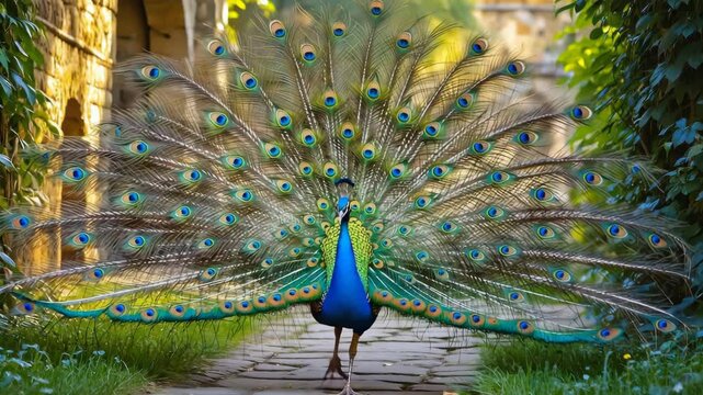 peacock with feathers out