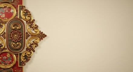 Fototapeta premium Elegant Gold and Red Ornate Wall Decor Panel Design Intricate Floral Motifs and Gilded Accents